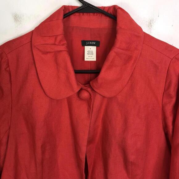 J Crew Blazer Womens 6 Linen Red Preppy Academia Jessica Day Big Buttons - Picture 3 of 8